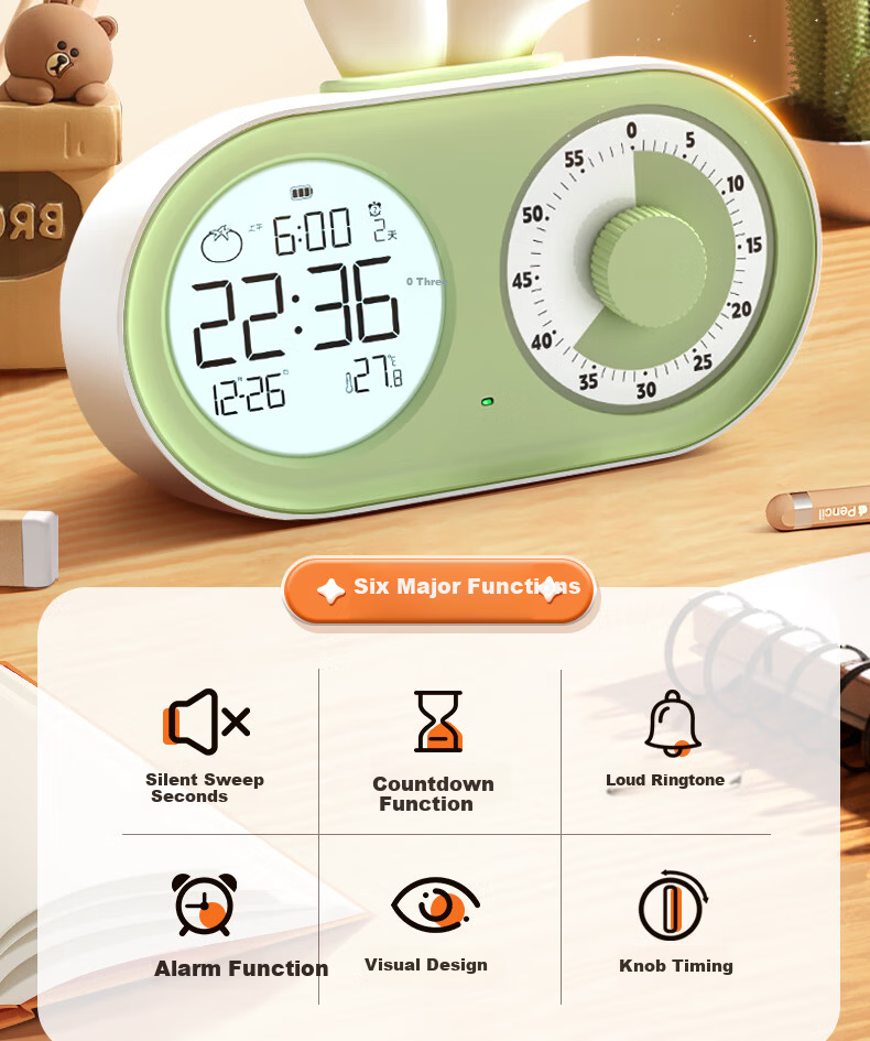 Timess Visual Timer Alarm Clock for Students and Children Smart Night Light Rechargeable Time Manager Live Streaming Timer Back to School Season 2