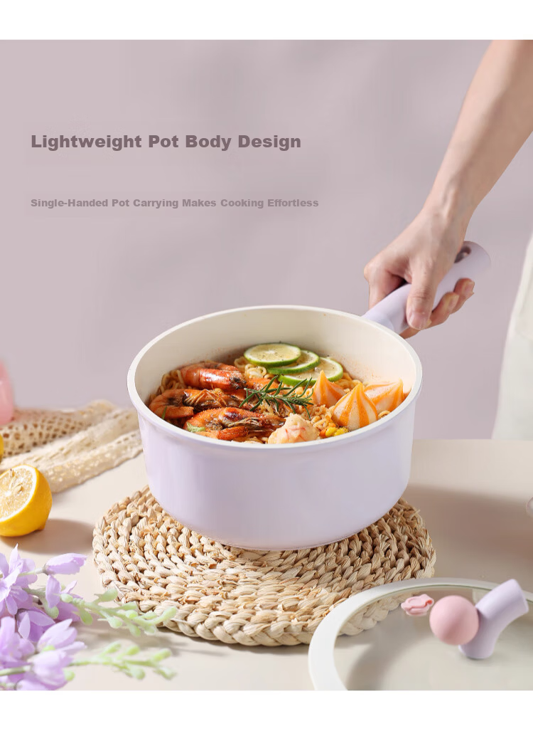 Carrot Baby Food Steamer and Cooker Pot 18cm Titanium Ceramic Non-Stick Small Soup Pot for Home and Instant Noodles 10