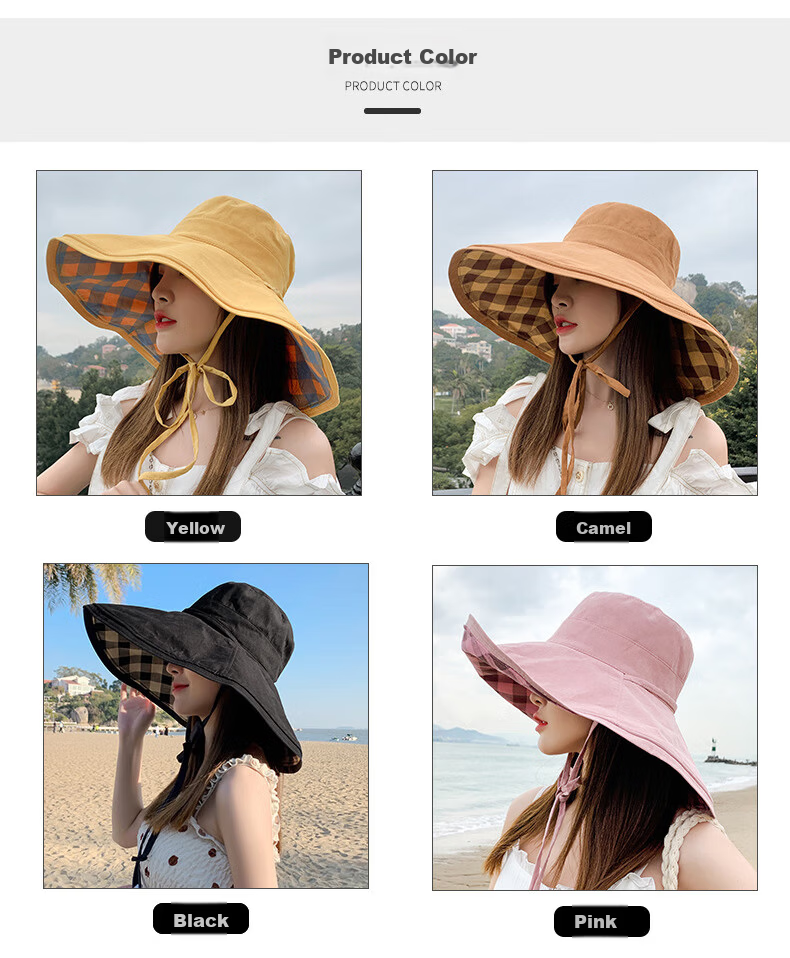 Jian Cai Summer Sunshade Bucket Hat for Women, Wide Brim Double-Sided Wear Face-Covering Beach Sun Hat, Perfect Sun Protection Gift for Girlfriend 6