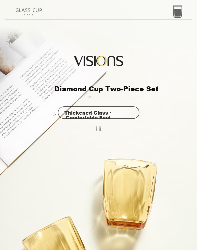 VISIONS Crystal Glass Tumbler Set of 4 High Borosilicate Heat-Resistant Cups for Water, Milk, Juice, Cold Drinks [Clearance Sale] 1