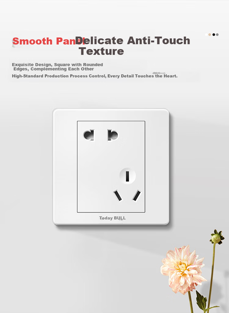 BULL Switch Socket, G07 Series Single-Pole Double-Throw Five-Hole Socket with Switch, 86-Type Panel G07E334S Ivory White 12