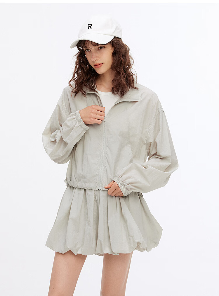 Semir Women's Autumn Lightweight Drawstring Short Jacket and Textured Loose Peplum Skirt Two-Piece Set 107525117010 12