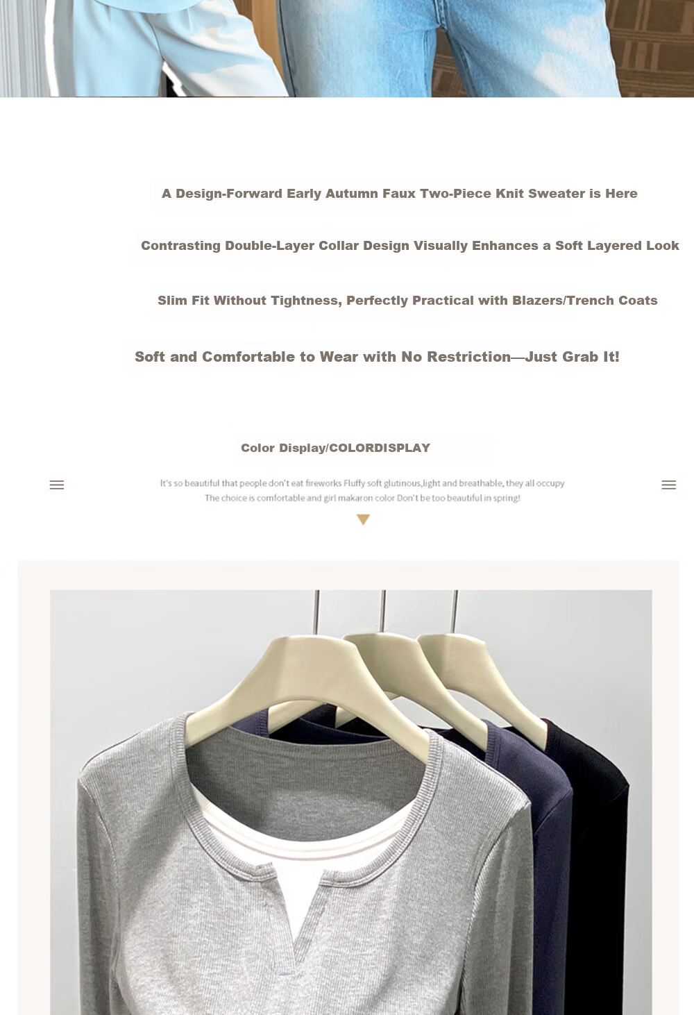 Modal Colorblock Layered Design Slim Fit Long Sleeve T-Shirt for Women New Slim Shoulder Slimming Top 2