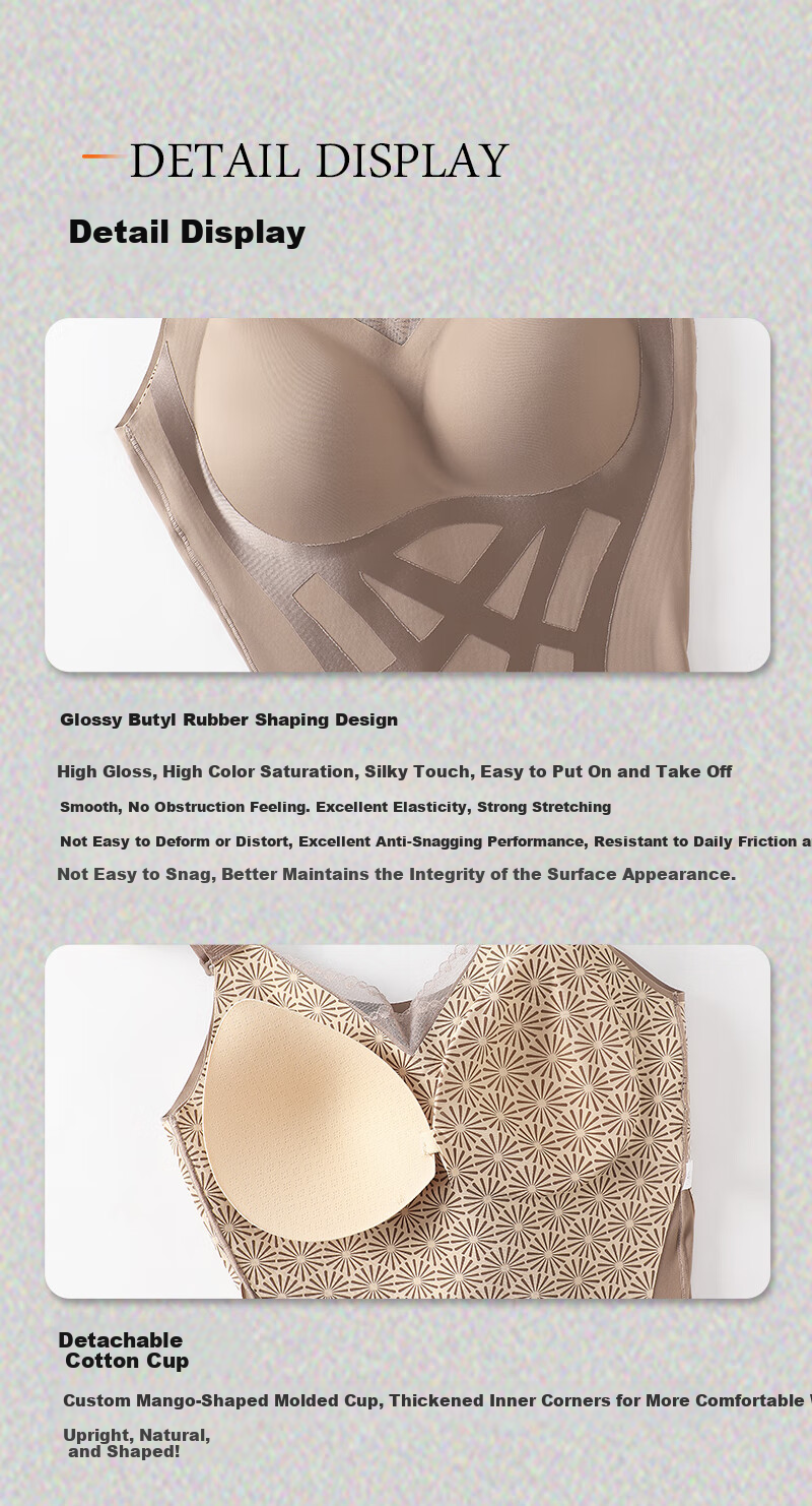 Tingmei Autumn Winter Women's Full Body Shaper Strong Abdomen Control Hip Lift Bra-Free Slimming Shaping Bodysuit Khaki L 17