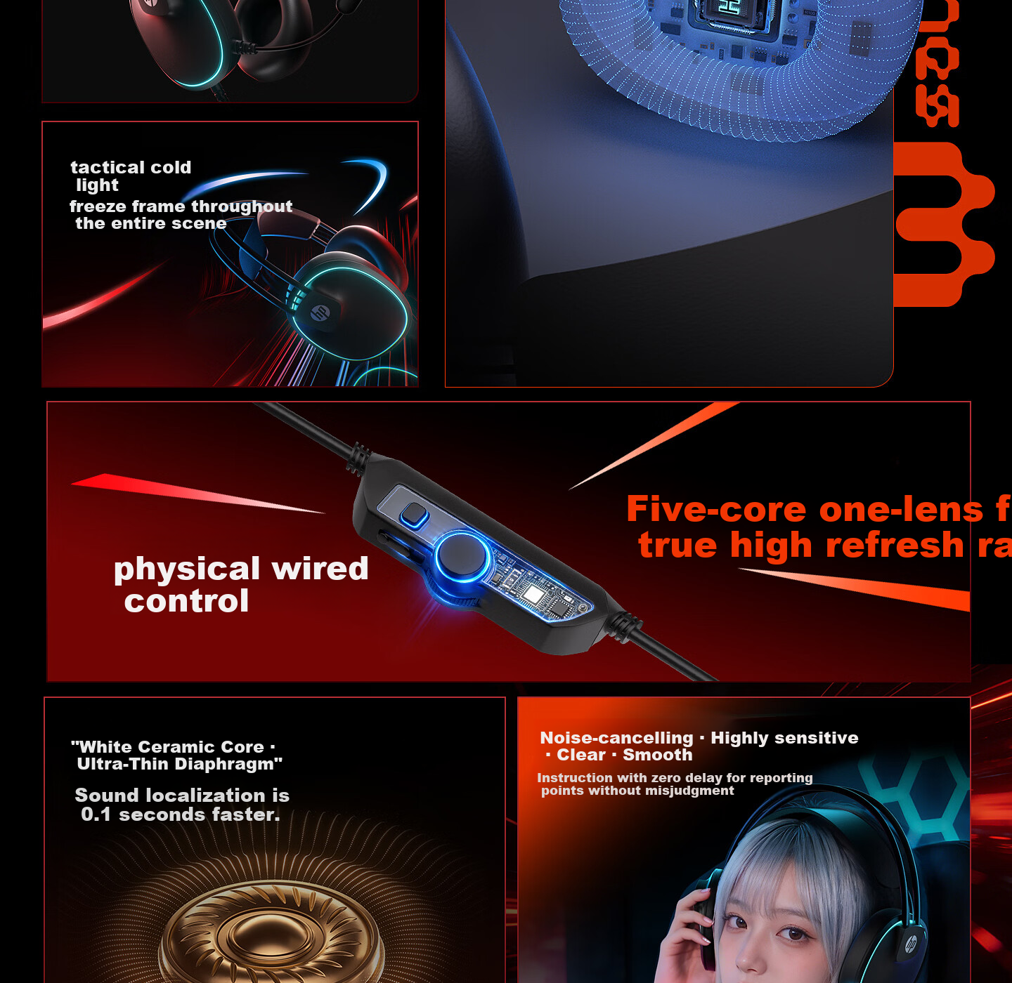 HP DHE-8020 Gaming Headset Over-Ear Delta Operation FPS PUBG Positional Audio 7.1 Channel Wired Gaming Computer Headphones White Black 2