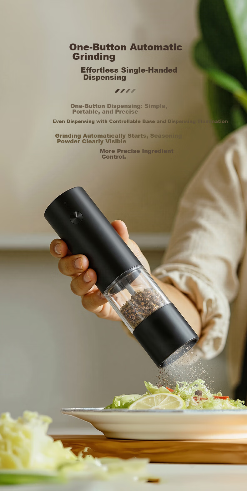 CLITON Electric Pepper Grinder Rechargeable Household Electric Grinder for Sichuan Pepper Black Pepper Sea Salt, 2-Pack 4