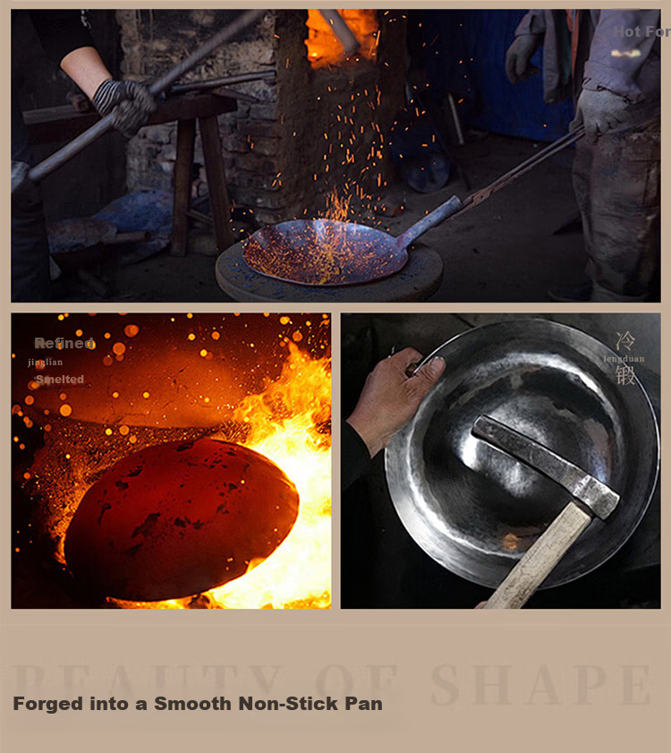 KONKA Authentic Large Belly Iron Wok Hand-Forged Stir-Fry Pan Household Iron Pan No Coating 28cm 4