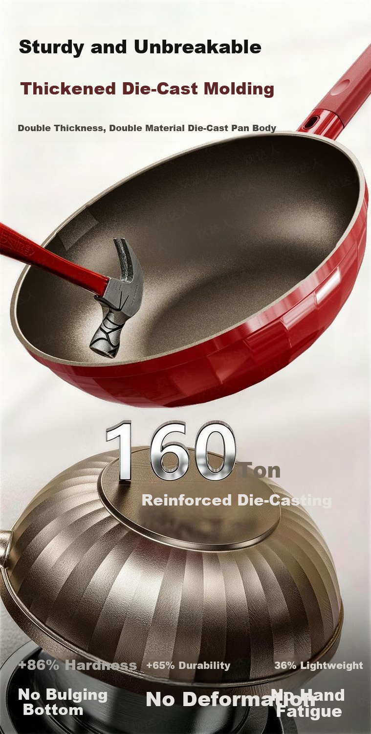 CHUI DA REN Wear-Resistant King Titanium Non-Stick Frying Pan Household Oil-Gathering Flat Bottom Gas and Induction Cooker 0 Fluorine Coating Stir-Fry Pan 12