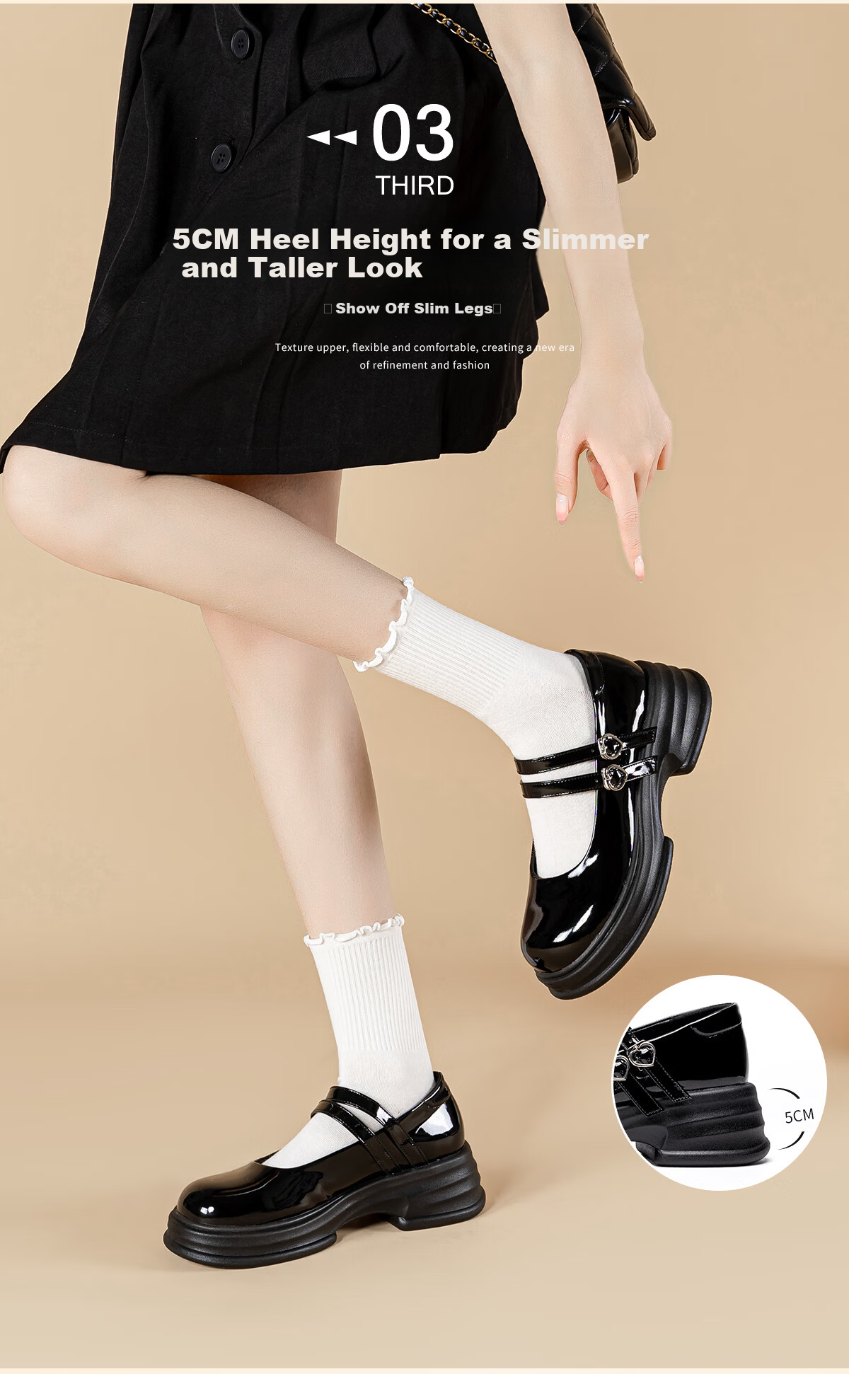 Warrior Mary Jane Women's Shoes New Spring Thick Sole French Style Loafers Versatile School Style Black JK Leather Shoes Black 39 7