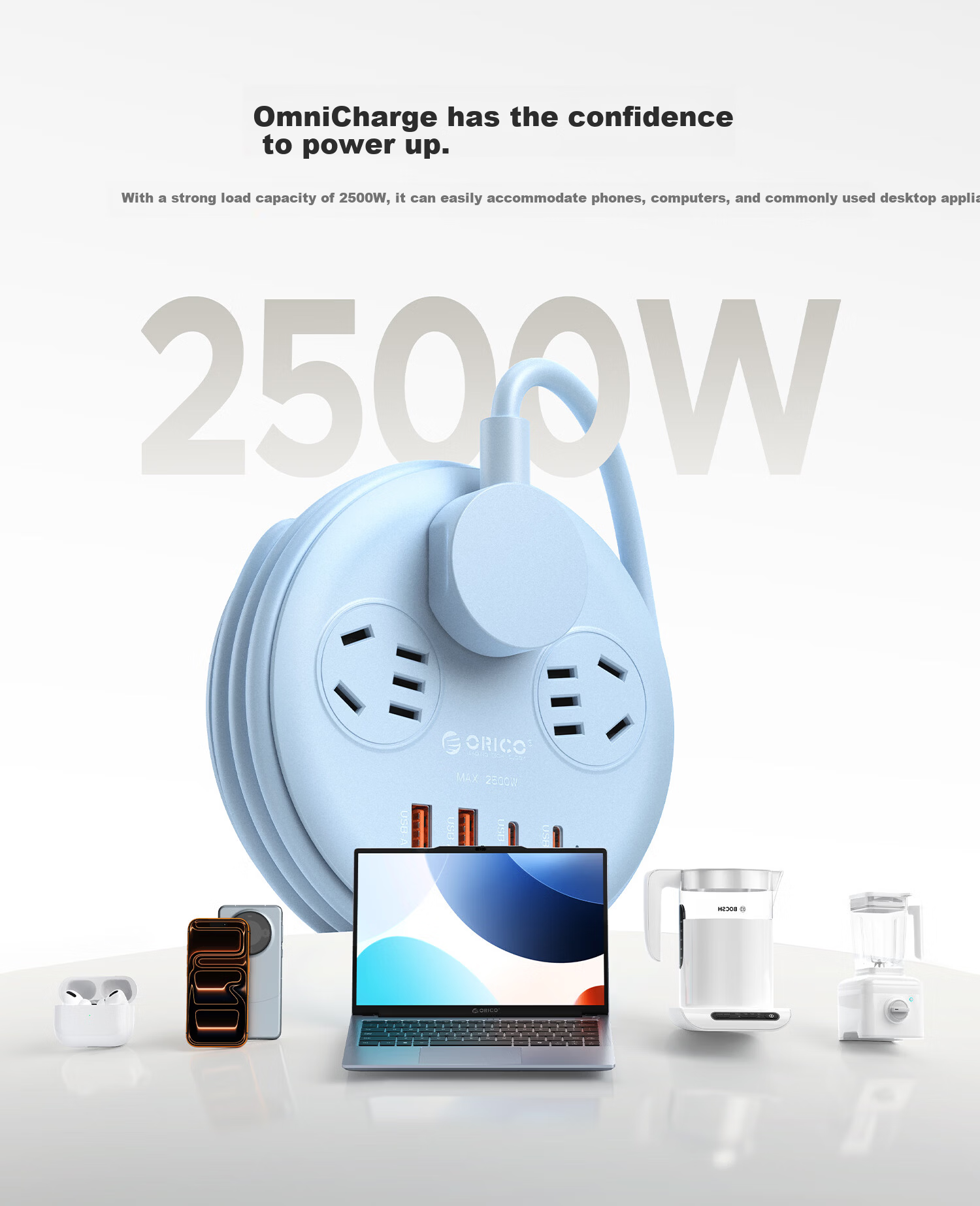 ORICO Mini Power Strip USB Multi-Functional Extension Socket Multi-Port Fast Charging Power Board 1.05m for Home Office Dormitory 6