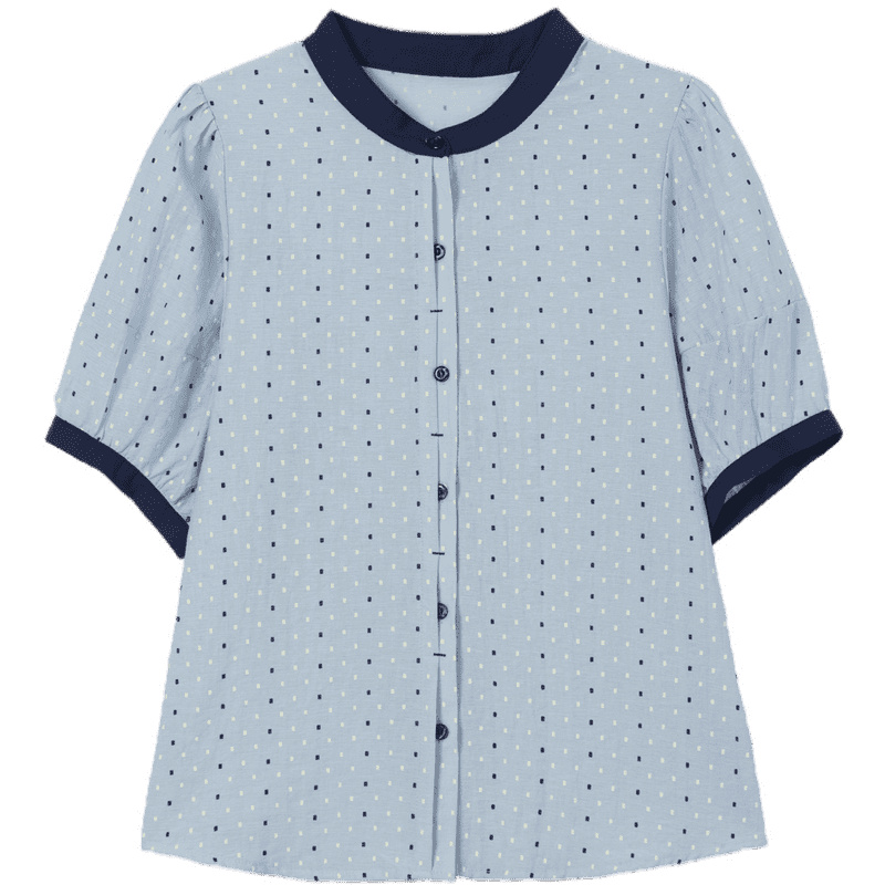 Demana Oxygen Linen Summer Fresh Plaid Color-Block Stand Collar Short Sleeve Loose Slim Women's Shirt