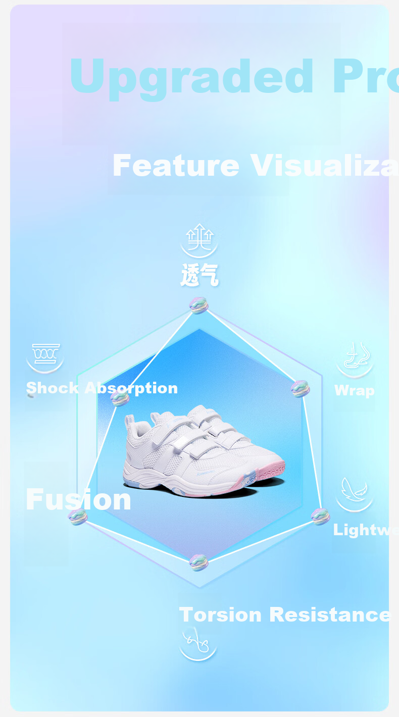 KAWASAKI Kids Badminton Shoes Puff Breathable Anti-Twist Wear-Resistant Velcro C42011 Rainbow White Size 34 3