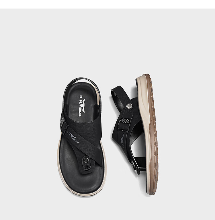 Bull Family Men's Leather Sandals Summer New Dual-Wear Soft Sole Durable Outdoor Beach Casual Flip-Flops 29
