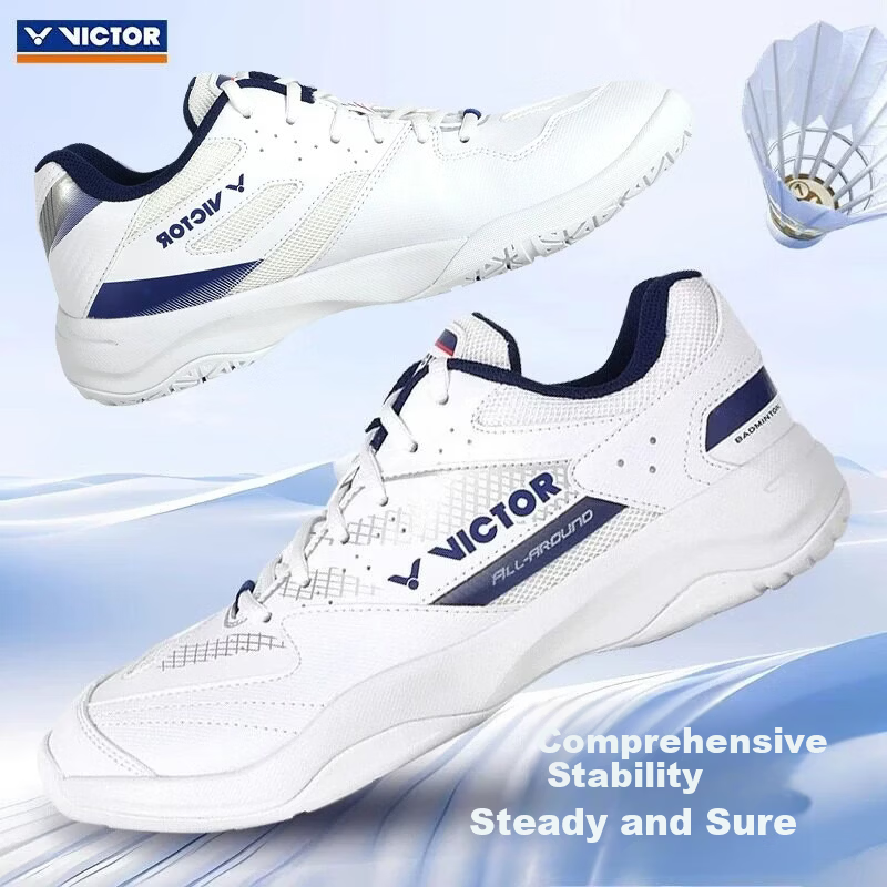 VICTOR Professional Badminton Shoes Unisex Non-Slip Breathable Shock Absorption A301-AB (White/Standard Blue)