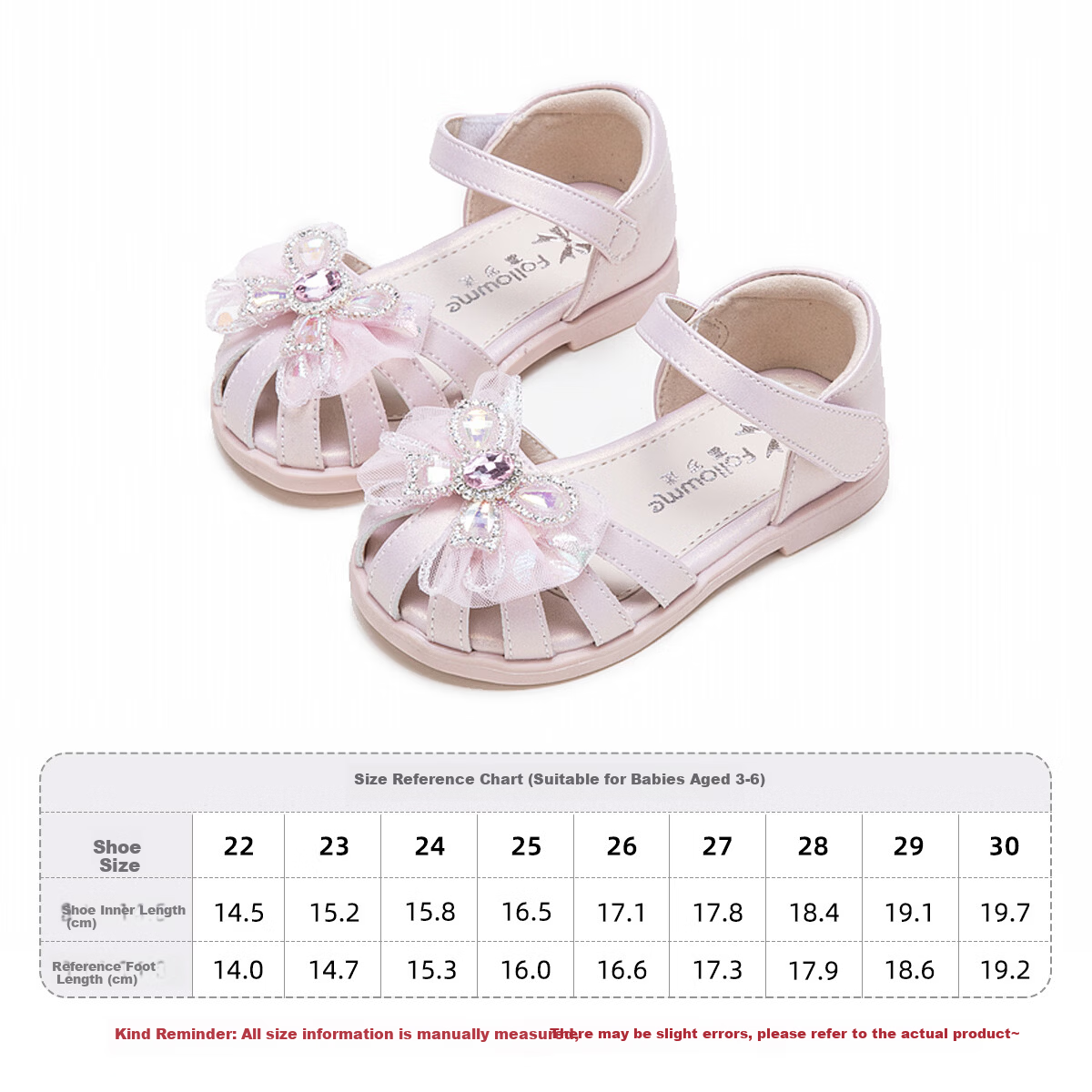 Fulromy Girls Toddler Walking Shoes Summer Sweet Bow Princess Sandals Baby Soft Sole Crystal Shoes Iridescent Pink Size 22