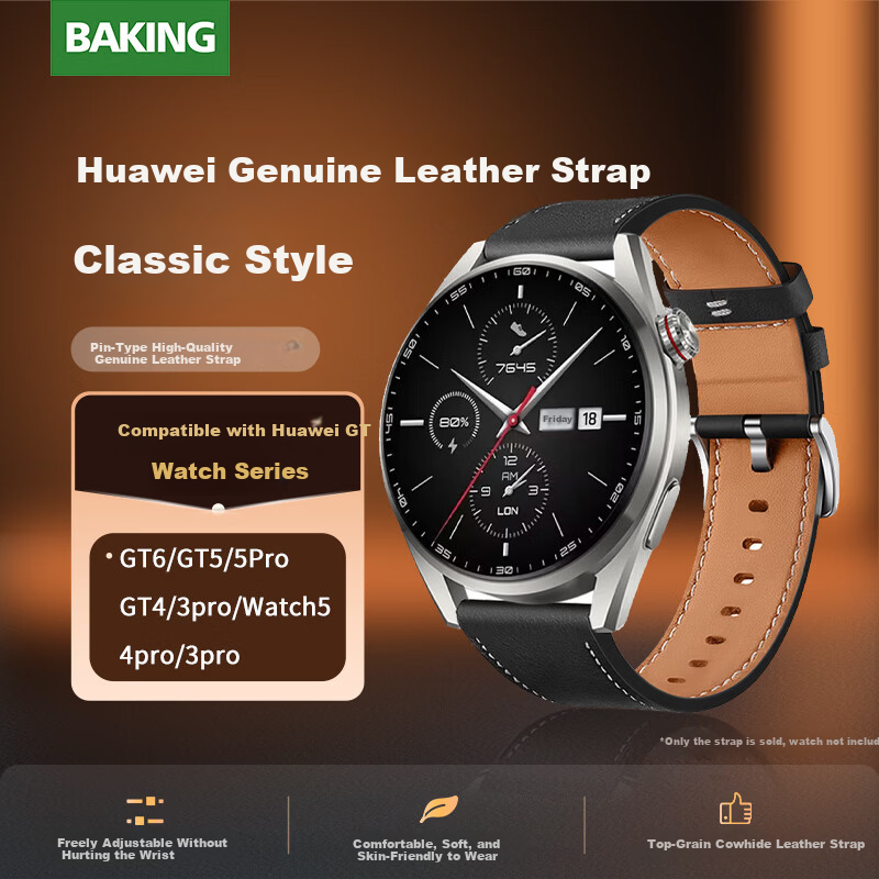 Baking Genuine Leather Watch Band Compatible with Huawei Watch5/4 Pro, Watch GT6/5/4/3/6/5 Pro/4 Pro/3 Pro Sports Strap for Men 46/48mm Dial