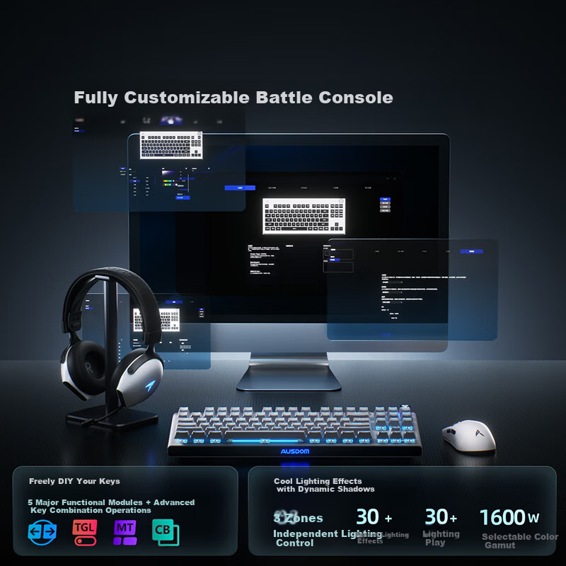 AUSDOM A87pro Wireless Mechanical Keyboard, Dual 8K Low Latency, Metal Knob, E-Sports Gaming, Three-Mode Semi-Aluminum Floating Structure, 87 Keys, TTC Brothers Switch V2 - Gray with Hand Rest Included