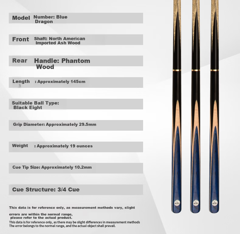 Jianying Billiard Cue Small Tip Chinese Black 8 Eight-Ball English Snooker White Waxwood Split Universal Pool Cue Blue Dragon 5