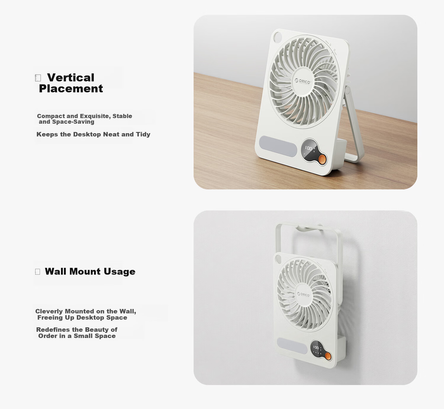 ORICO Desktop USB Rechargeable Quiet Portable Long Battery Life Wall-Mounted Mini Fan with Night Light for Office Student Dormitory Home Bedroom Outdoor Small Fan dFAN2 6