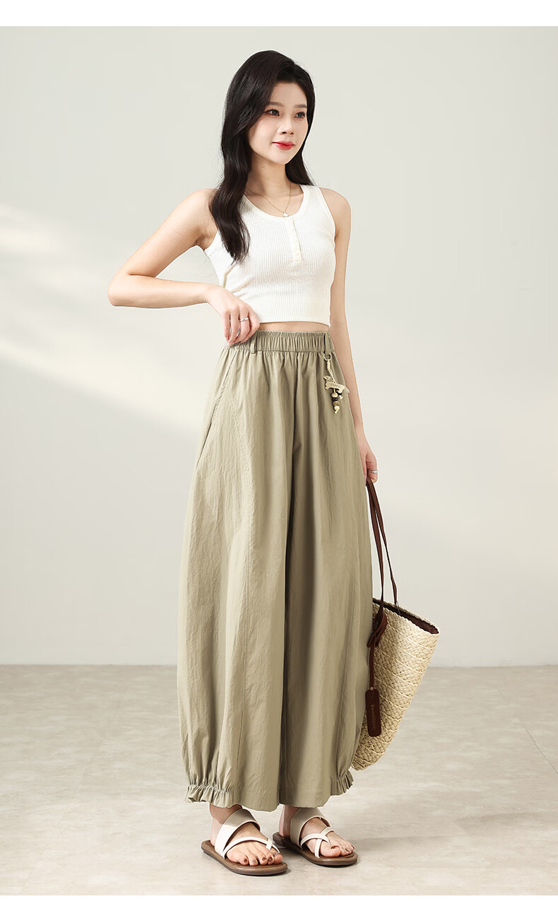 Xueqiman New Style Flower Bud Wide-Leg Pants Women Summer Thin Slim Ruffle Hem Small Size Nine-Point Casual Harem Pants 18