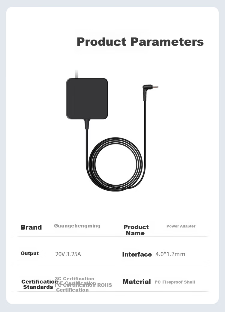 Guangchengming Lenovo Xiaoxin Charger 20V 3.25A 65W Slim Round Port Portable Power Adapter for 5000 7000 Air13 YOGA 510S Laptop 2