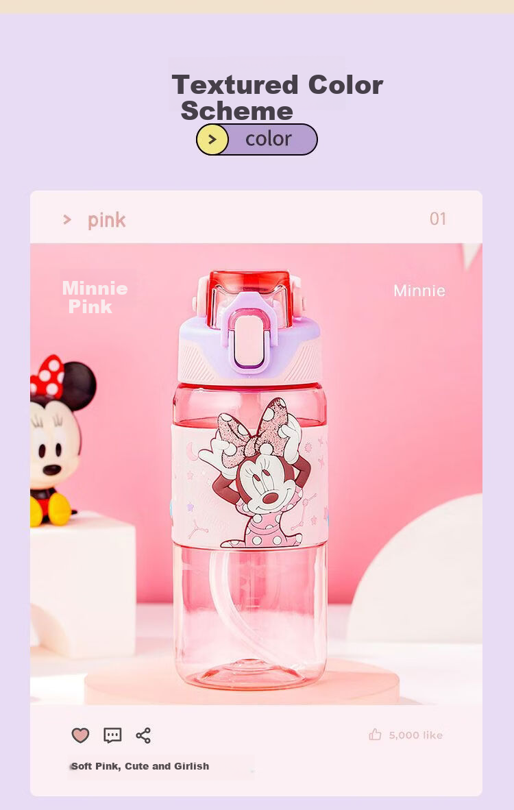 Disney Kids Water Bottle Summer Straw Cup Tritan Material Shatterproof Primary School Student Sports Water Bottle 540ml 16