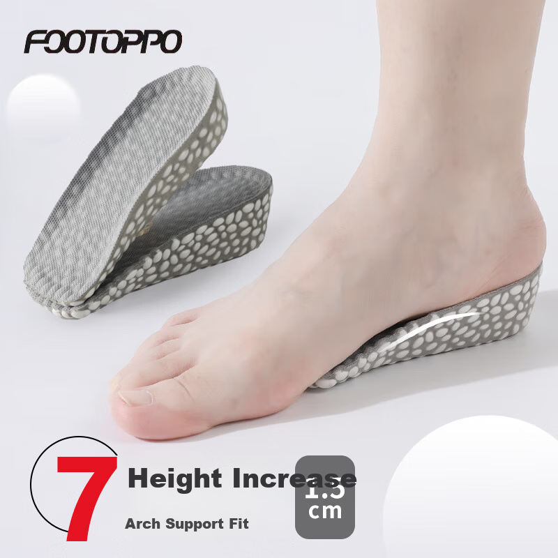 FOOTOPPO Boost Height Increase Insoles for Men and Women, Odor-Resistant, Soft Sole, Comfortable Popcorn High Elastic Shock Absorption Invisible Half Insoles