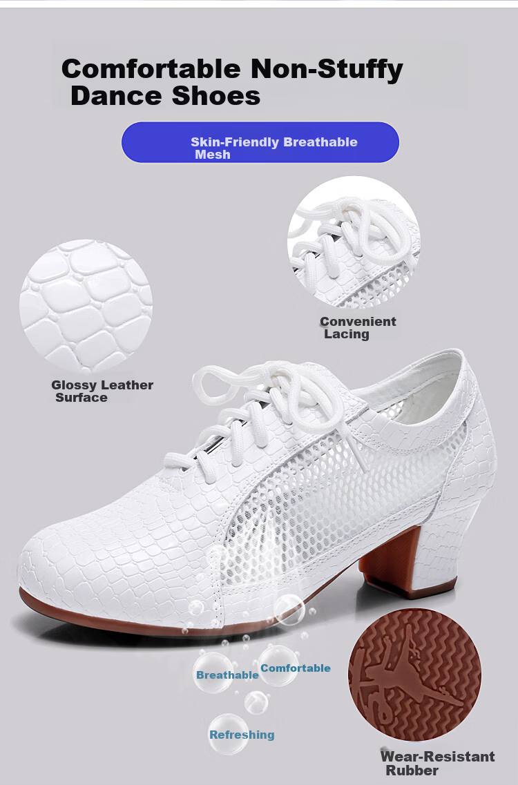 Teslita Mesh Breathable Summer Women's Genuine Leather Latin Dance Square Dance Mid Heel Versatile Casual Outdoor Non-Slip Dance Shoes 4