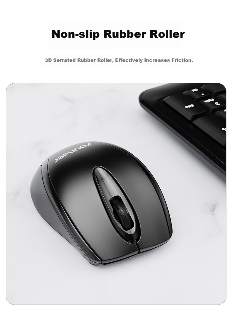 Founder W6202 Classic Black Ultra-thin Waterdrop Keycaps Wireless Keyboard and Mouse Set Lightweight Silent Office Business Keyboard and Mouse for Laptop and Desktop 10