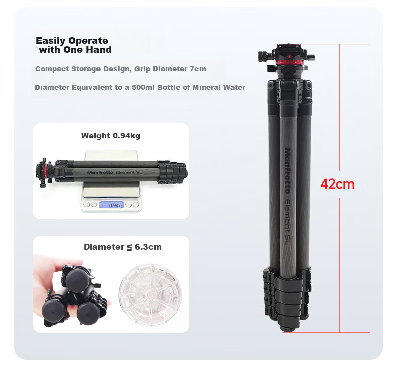 Manfrotto MKELESLLCBK-BH Carbon Fiber Tripod with Ball Head for DSLR and Mirrorless Cameras, Travel Photography and Videography Support Stand 13
