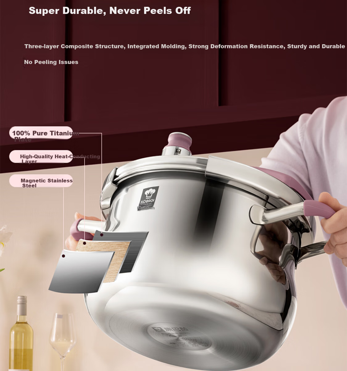 Kambach Pure Titanium Pressure Cooker Single-Handed Opening Multi-Safety Explosion-Proof Foldable Standing Lid Compatible with Induction and Gas Stoves 16