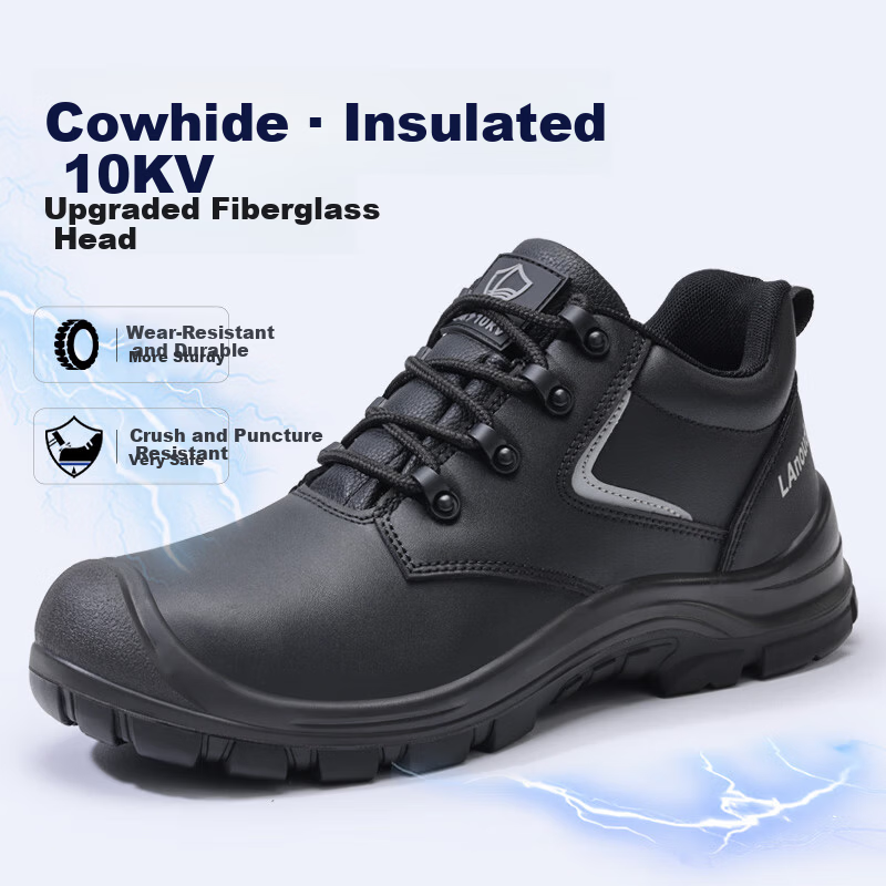 Blue Owl Shield Men's Insulated Waterproof Anti-Smash Toe Anti-Puncture Electrician Leather Safety Work Construction Shoes D301 Size 43