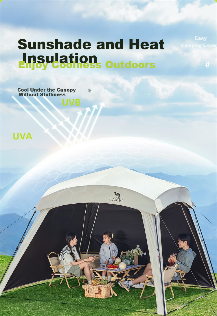 CAMEL Black Vinyl Integrated Quick-Open Dome Canopy Sunshade Door Curtain Outdoor Camping New Lazy Model 2025 4004 6