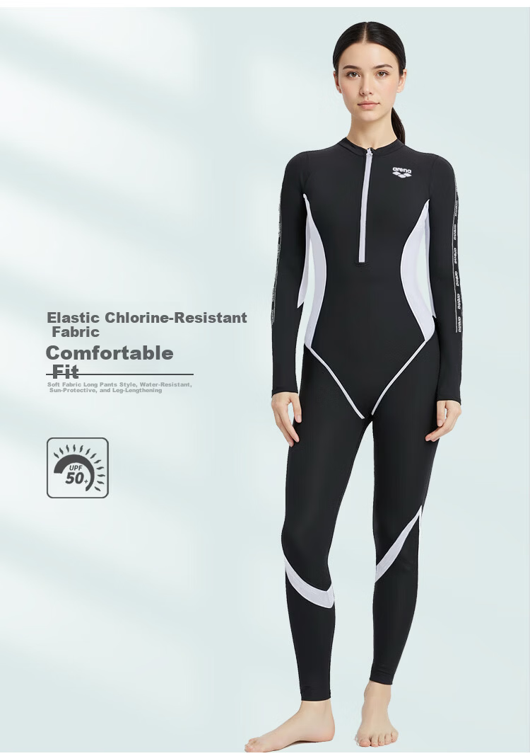 Arena Women's Swimwear Sports Training Fitness Sun Protection One-Piece Long Sleeve Color Block Outdoor Slimming Swimsuit Pants M 5