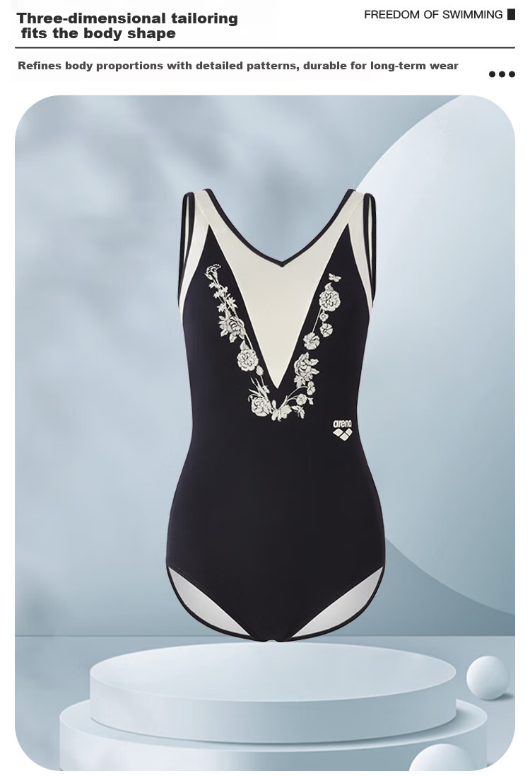 Arena Women's New South France Style Slim Sexy Sleeveless One-Piece Triangle Swimsuit Black and White XL 5
