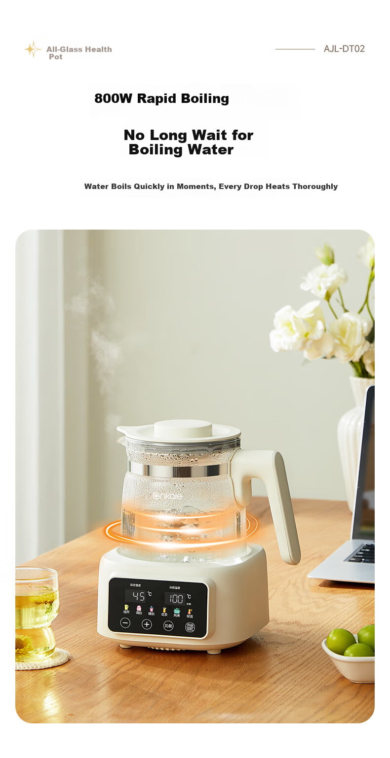 Ankale Full Glass 0 Glue 0 Coating 0 Seam Electric Ceramic Health Pot Stewing Integrated Multifunction Fully Automatic Constant Temperature Pure Glass Baby Milk Warmer 24-Hour Insulation AJL-DT02 9