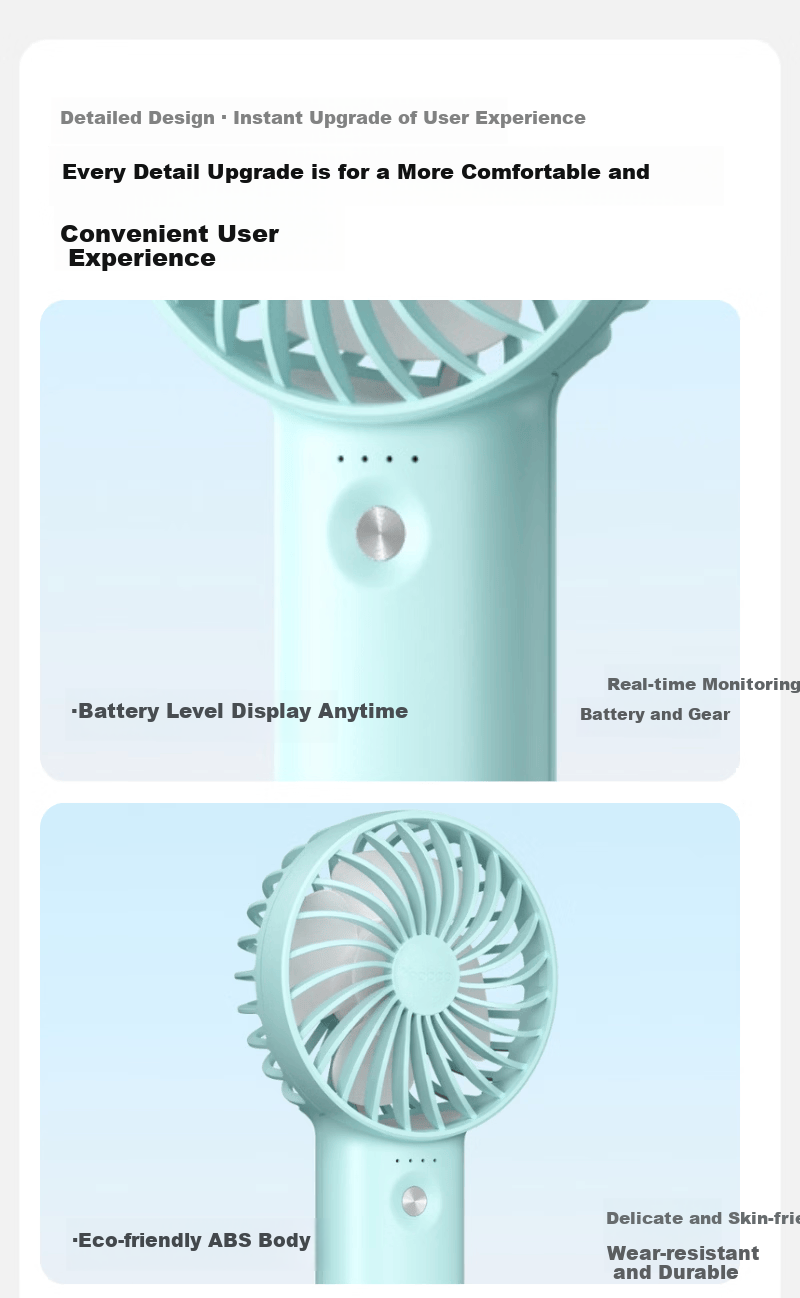 Yoobao Handheld Mini Portable Silent Fan Long Battery Life Office Student Dormitory Desk Fan Rechargeable Vitality Blue 6000mAh 12