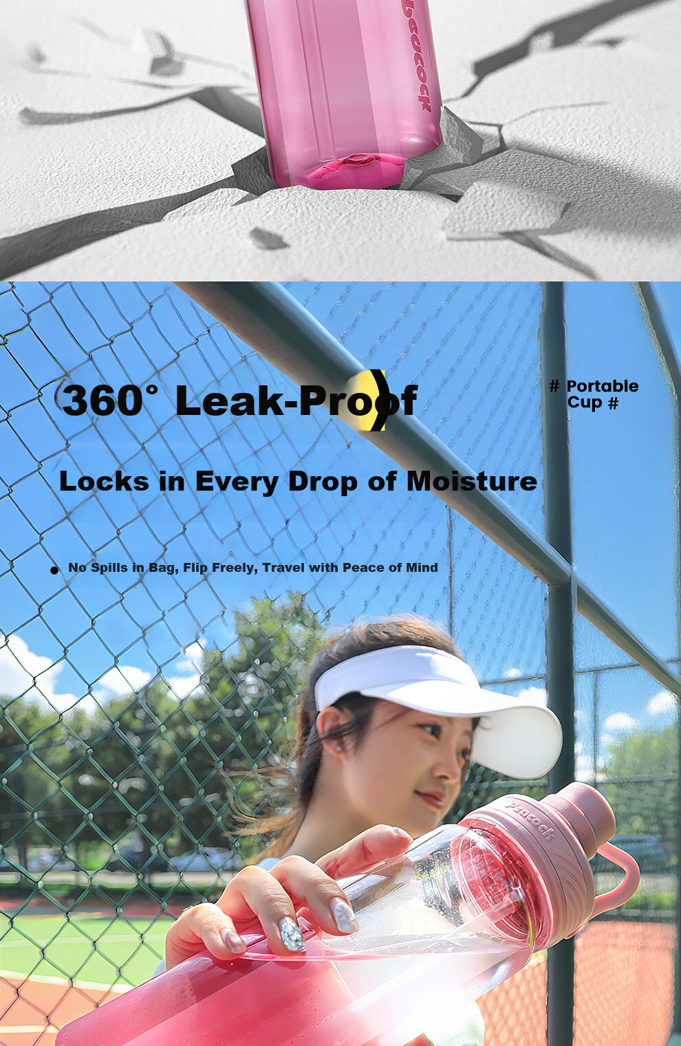 Peacock Plastic Water Bottle Outdoor Portable Sports Water Bottle with Carry Strap 710ML 8