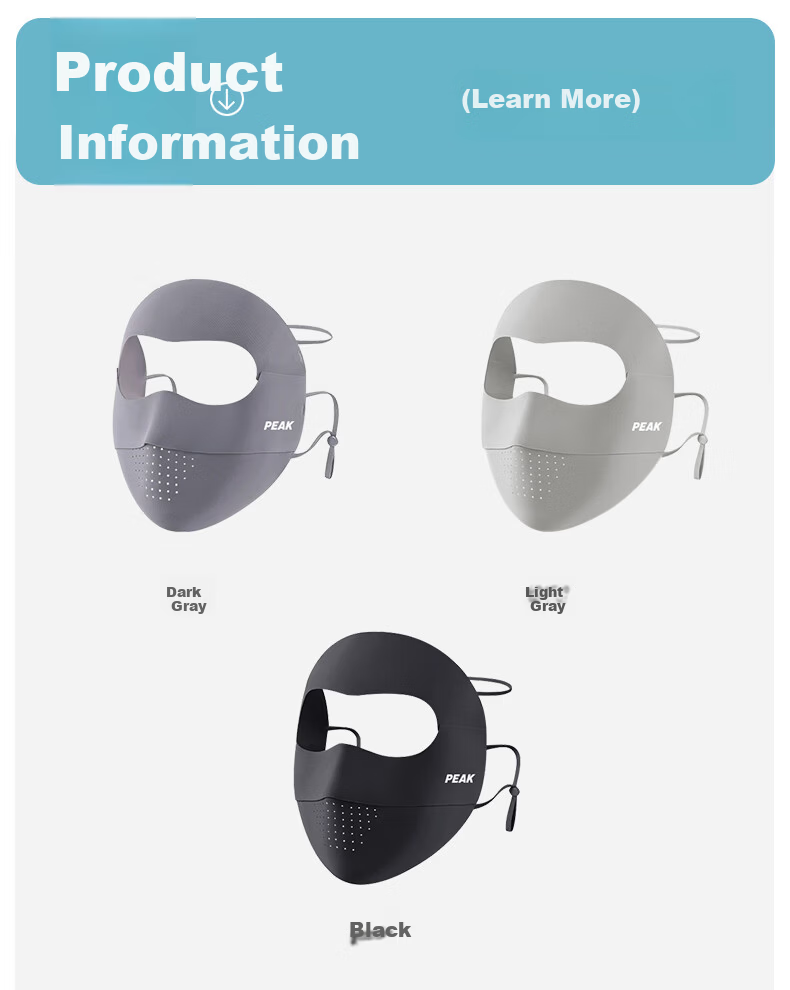 PEAK Sun Protection Face Mask Full Face Ice Silk UV Protection Breathable Outdoor Cycling Gray 7