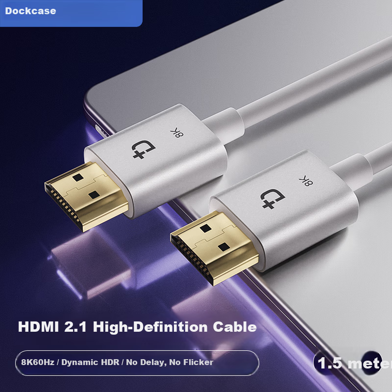 DOCKCASE HDMI Cable 2.1 Version 8K60Hz 4K240Hz 1.5m High-Speed Video Cable for Laptop TV Monitor Projector Compatible with HDMI 2.0