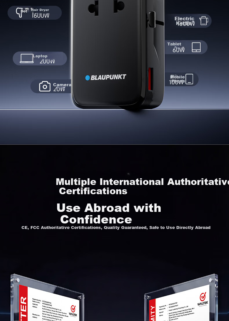 BLAUPUNKT German Universal Travel Adapter Plug, Multi-Functional Charging Converter, International Travel Adapter for US, UK, EU, AU, And JP Standards 21