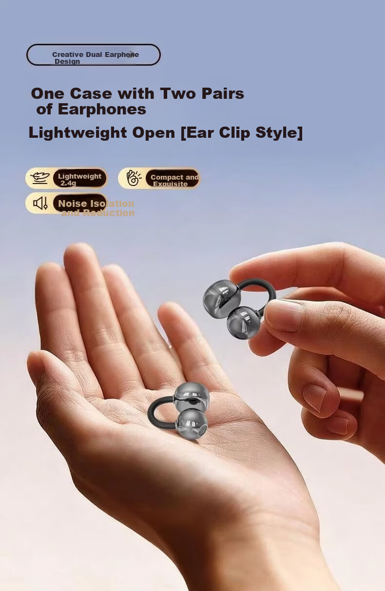 Zhiguozhe Four-Ear Bluetooth Earphones 2026 Latest Clip-On Short Stem Semi-In-Ear Wireless Long Battery Life Sports Running Cycling Comfortable Wear 12