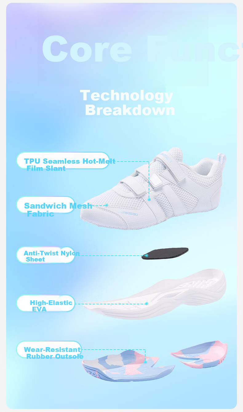 KAWASAKI Kids Badminton Shoes Puff Breathable Anti-Twist Wear-Resistant Velcro C42011 Rainbow White Size 34 4