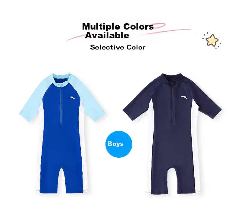 ANTA Kids Swimwear Youth Boys Comfortable Sports One-Piece Short Sleeve Square Leg Professional Training Swimsuit 120 7