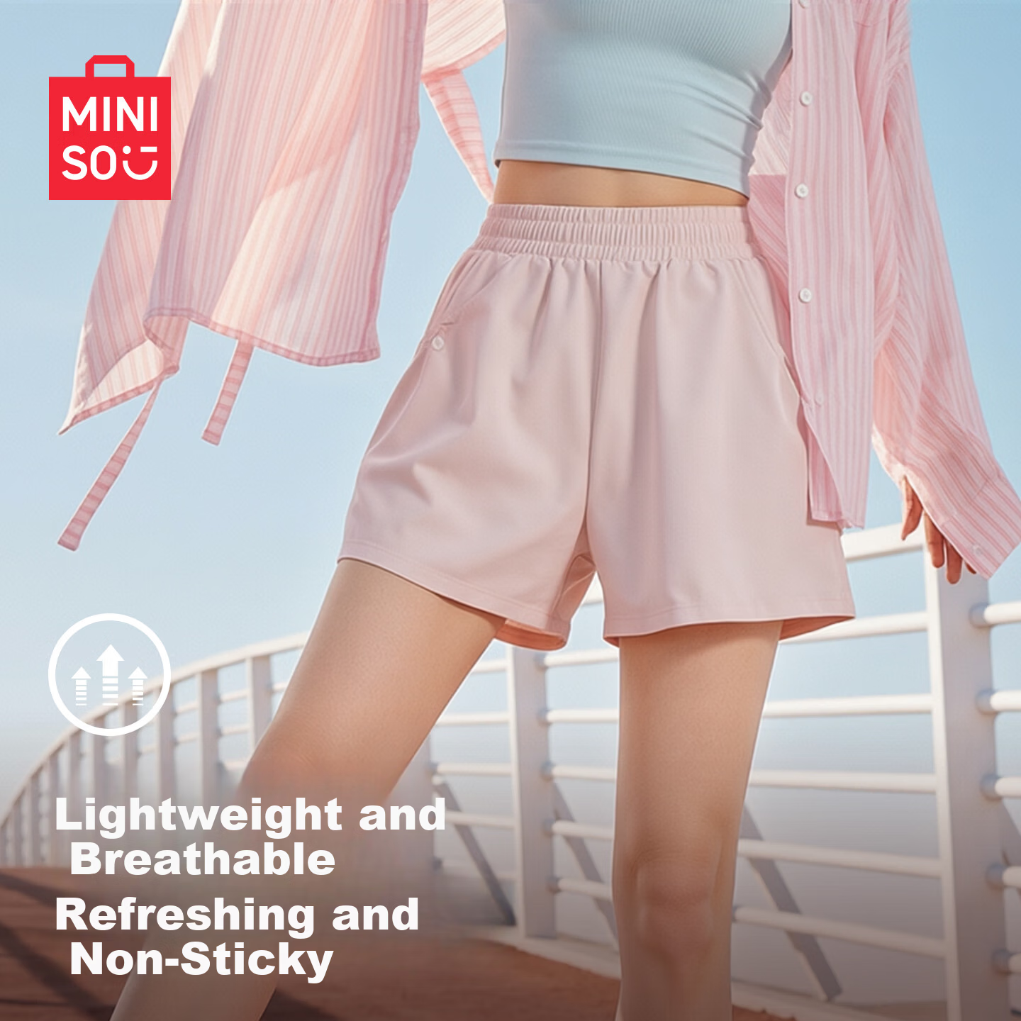 MINISO Sports Shorts S Recommended Weight 40-47.5kg Xiangfei Color Peach Pocket Pleated Shorts