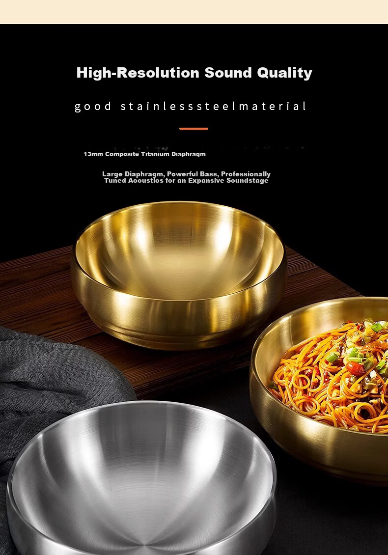 Caitang Thickened Stainless Steel Korean Cold Noodle Bowl Double-Layer Anti-Scald Korean Bibimbap Soup Bowl Gold 21cm Jingcang 2