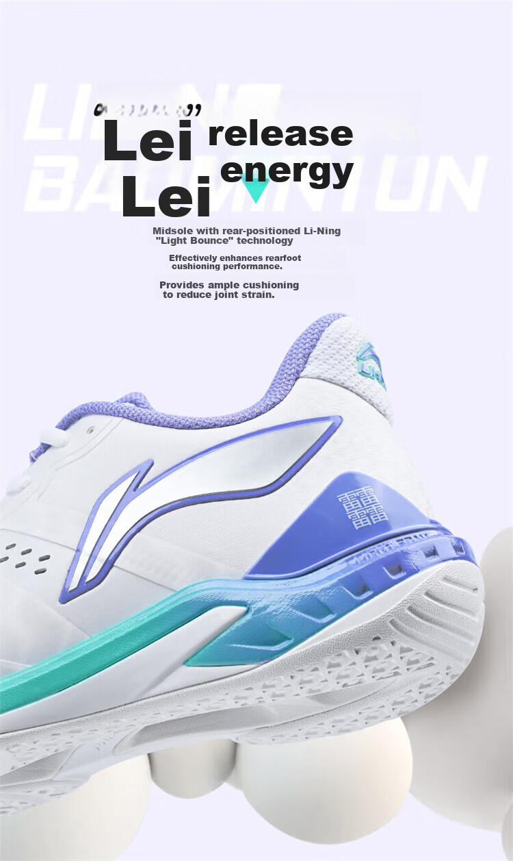 LI-NING Badminton Shoes Yunting NC AYZU017-1 Standard White/Light Blue Purple Size 37 2