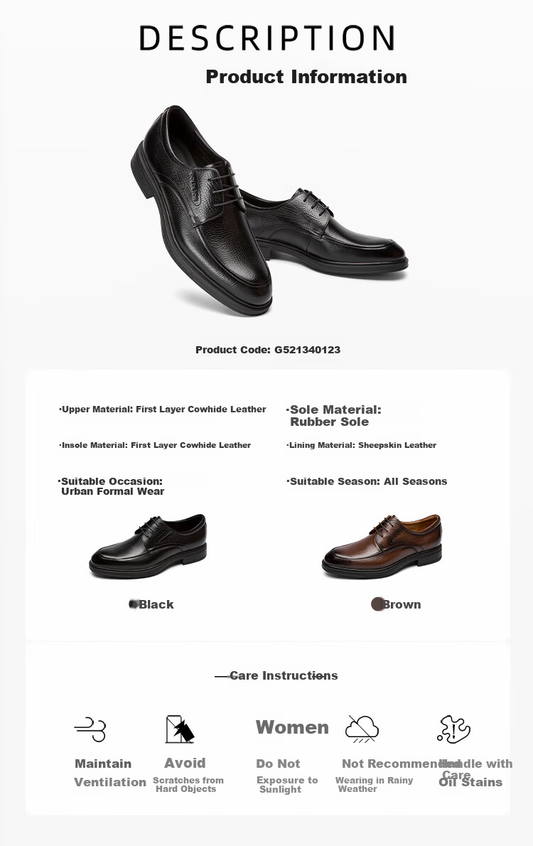 Goldlion Men's Business British Leather Dress Shoes Formal Wedding Derby Shoes G521340123AAA Black Size 38 4