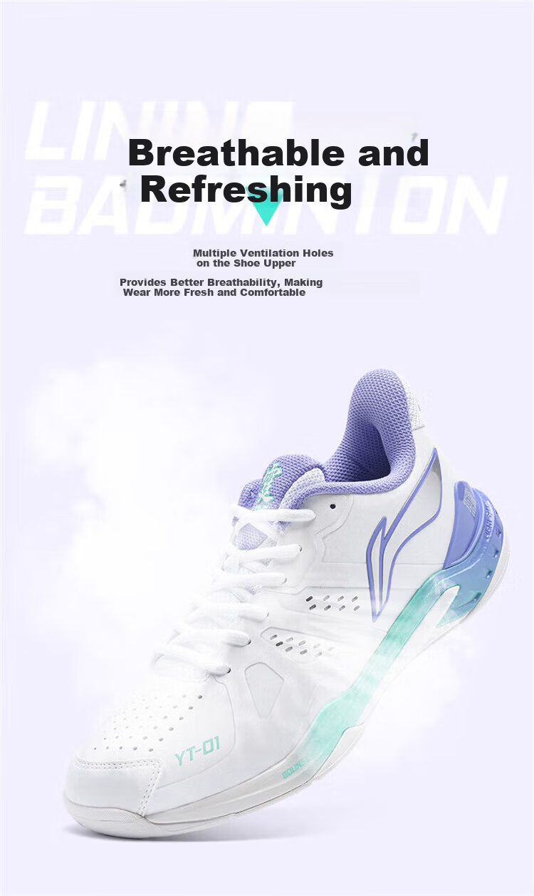 LI-NING Badminton Shoes Yunting NC AYZU017-1 Standard White/Light Blue Purple Size 37 5