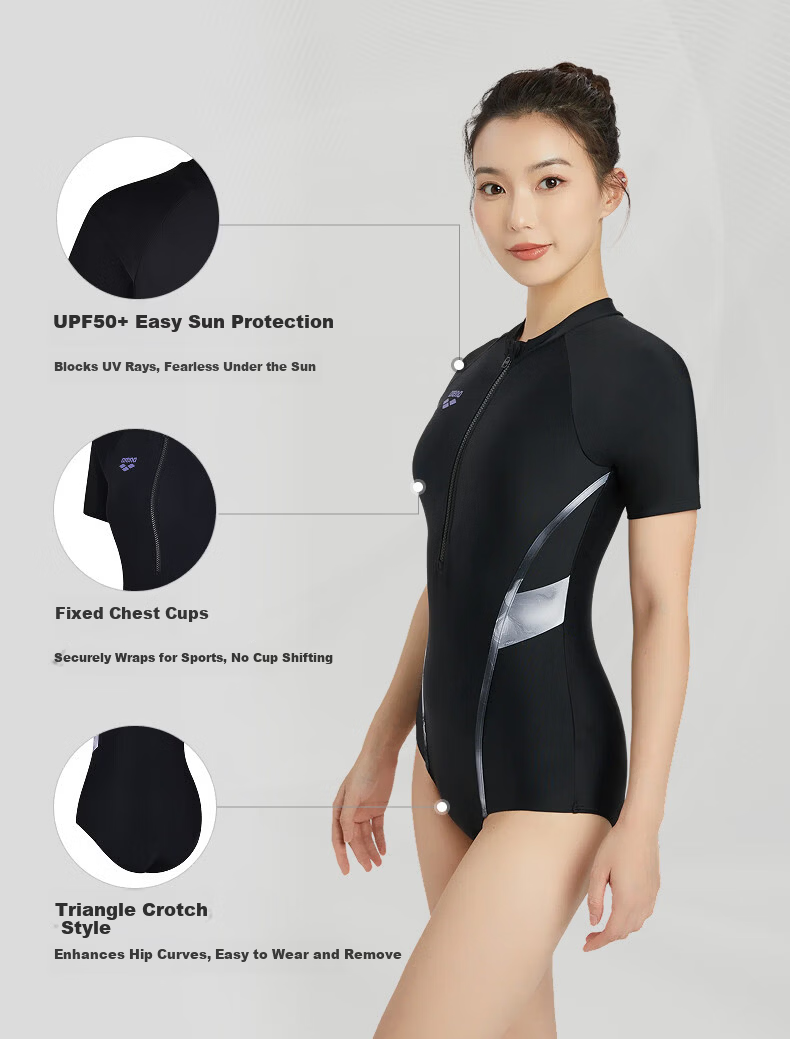 Arena Women's Professional Slimming Sun-Protective Short-Sleeve One-Piece Triangle Sports Swimwear L 4